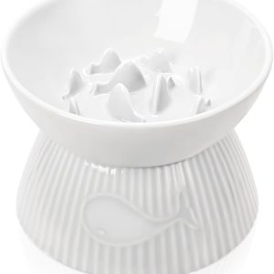 Kopmath Ceramic Slow Feeder Cat Bowl Raised Stand-0