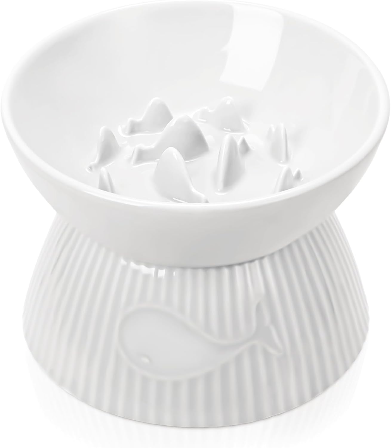 Kopmath ceramic slow feeder cat bowl in use by a cat