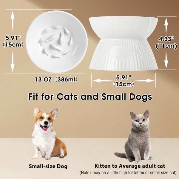 Kopmath Ceramic Slow Feeder Cat Bowl Raised Stand-2