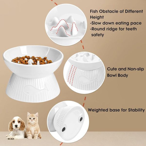 Kopmath Ceramic Slow Feeder Cat Bowl Raised Stand-5