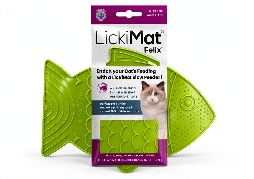 Cat licking treats from a LickiMat slow feeder mat