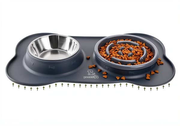 Pecute Dog Slow Feeder Bowl 17oz Grey Large Silicone 3-in-1-4