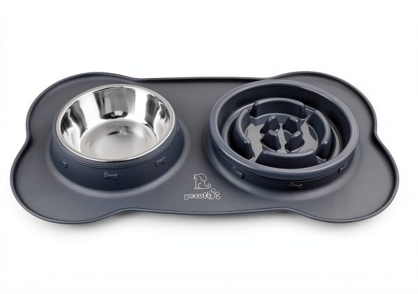Pecute Dog Slow Feeder Bowl 17oz Grey Large Silicone 3-in-1-1