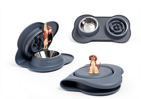 Pecute Dog Slow Feeder Bowl 17oz Grey Large Silicone 3-in-1-5