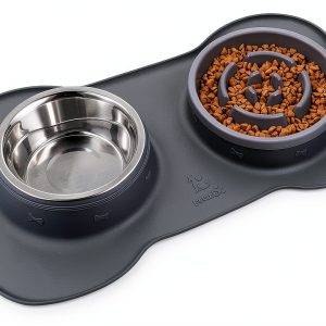 Pecute Dog Slow Feeder Bowl 17oz Grey Large Silicone 3-in-1-0