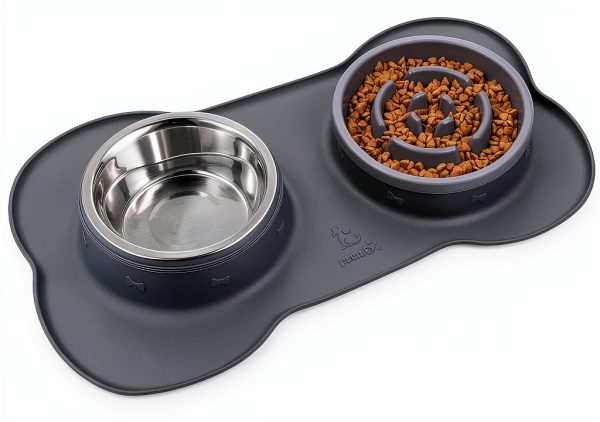 Pecute Dog Slow Feeder Bowl 17oz Grey Large Silicone 3-in-1-0